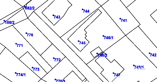 Parcela st. 745 v KÚ Nový Bor, Katastrální mapa