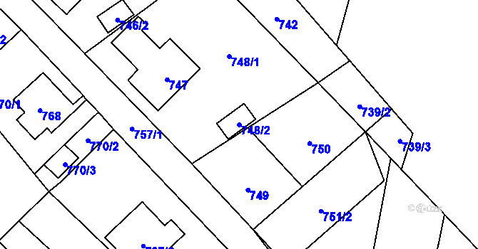 Parcela st. 748/2 v KÚ Nový Bor, Katastrální mapa