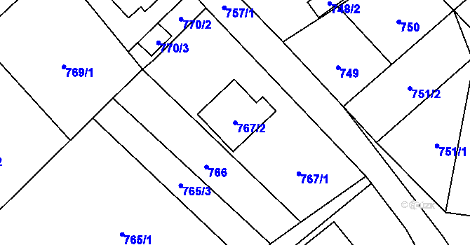 Parcela st. 767/2 v KÚ Nový Bor, Katastrální mapa