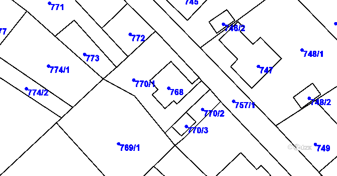 Parcela st. 768 v KÚ Nový Bor, Katastrální mapa