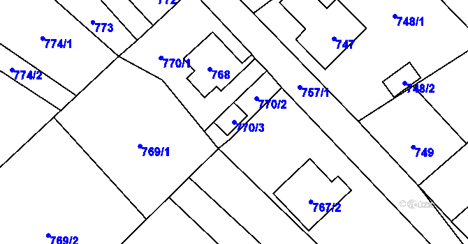 Parcela st. 770/3 v KÚ Nový Bor, Katastrální mapa