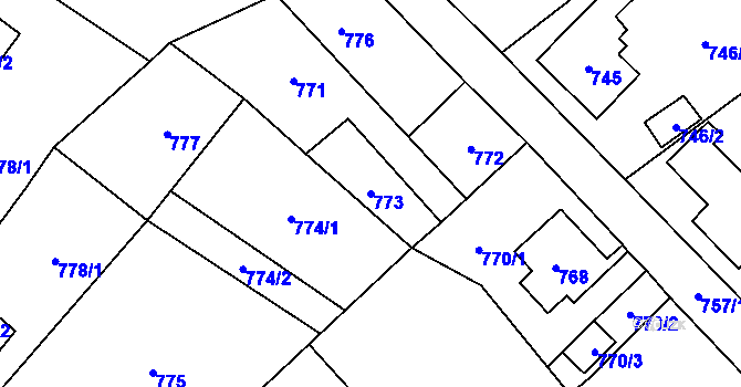 Parcela st. 773 v KÚ Nový Bor, Katastrální mapa