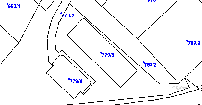 Parcela st. 779/3 v KÚ Nový Bor, Katastrální mapa