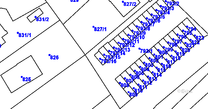 Parcela st. 793/15 v KÚ Nový Bor, Katastrální mapa