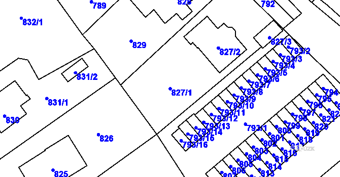 Parcela st. 827/1 v KÚ Nový Bor, Katastrální mapa