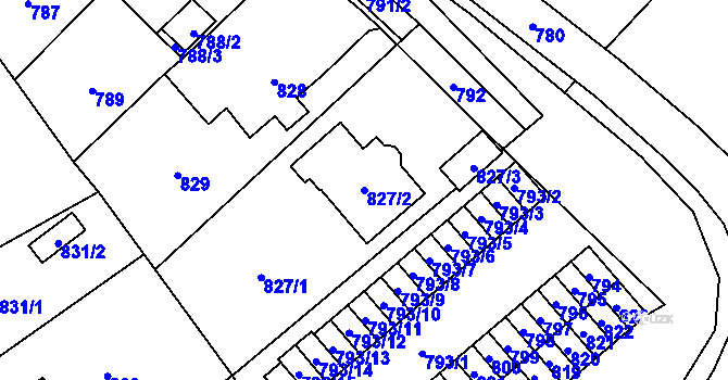 Parcela st. 827/2 v KÚ Nový Bor, Katastrální mapa