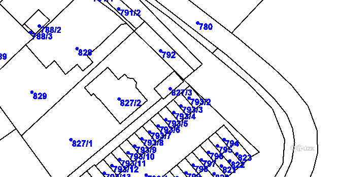 Parcela st. 827/3 v KÚ Nový Bor, Katastrální mapa