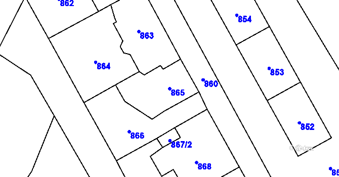 Parcela st. 865 v KÚ Nový Bor, Katastrální mapa