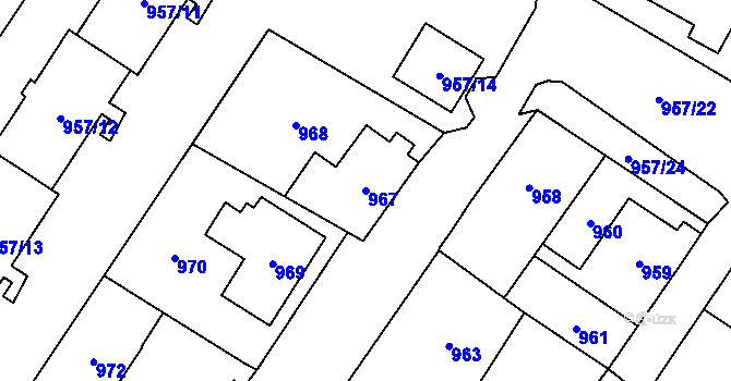 Parcela st. 967 v KÚ Nový Bor, Katastrální mapa