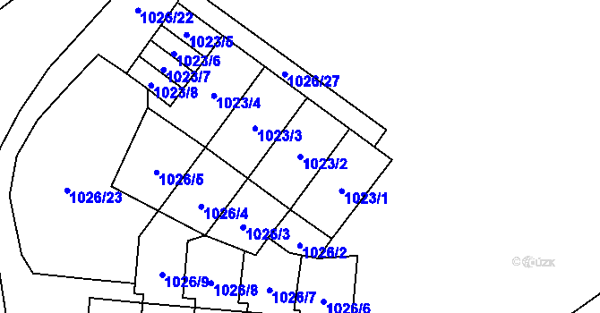 Parcela st. 1023/2 v KÚ Nový Bor, Katastrální mapa