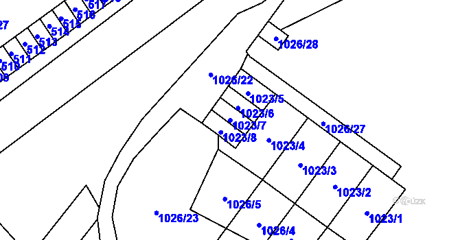 Parcela st. 1023/7 v KÚ Nový Bor, Katastrální mapa