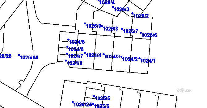 Parcela st. 1024/3 v KÚ Nový Bor, Katastrální mapa