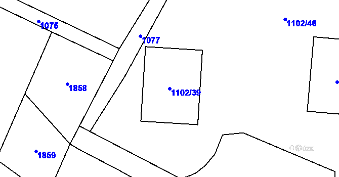 Parcela st. 1102/39 v KÚ Nový Bor, Katastrální mapa