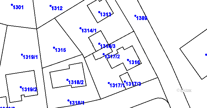 Parcela st. 1317/2 v KÚ Nový Bor, Katastrální mapa