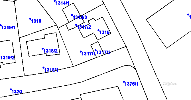 Parcela st. 1317/3 v KÚ Nový Bor, Katastrální mapa