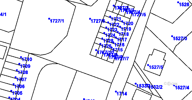 Parcela st. 1727/10 v KÚ Nový Bor, Katastrální mapa