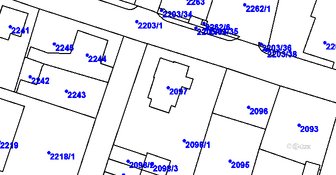 Parcela st. 2097 v KÚ Nový Bor, Katastrální mapa