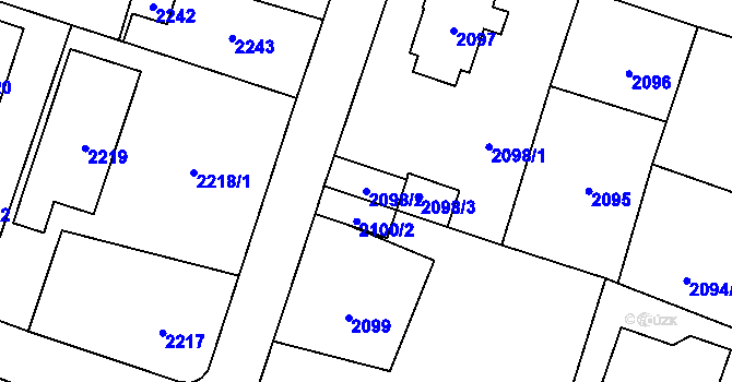 Parcela st. 2098/2 v KÚ Nový Bor, Katastrální mapa