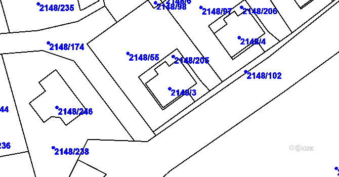 Parcela st. 2148/3 v KÚ Nový Bor, Katastrální mapa