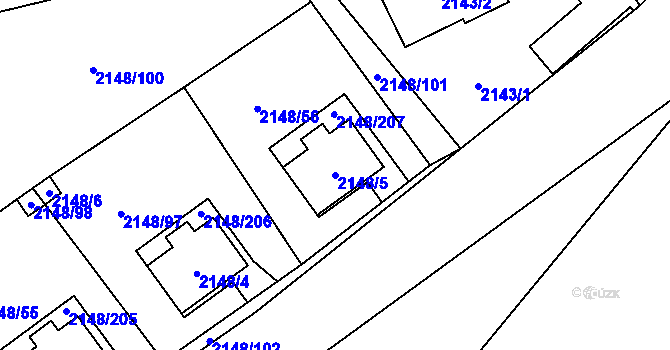 Parcela st. 2148/5 v KÚ Nový Bor, Katastrální mapa