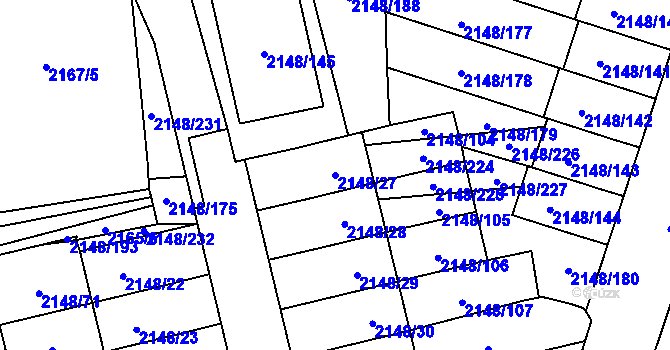 Parcela st. 2148/27 v KÚ Nový Bor, Katastrální mapa