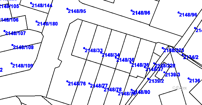 Parcela st. 2148/34 v KÚ Nový Bor, Katastrální mapa