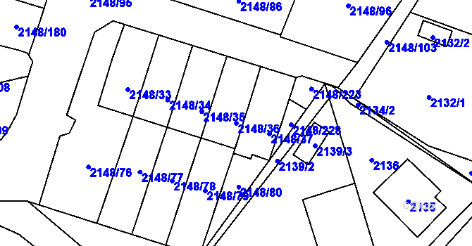 Parcela st. 2148/36 v KÚ Nový Bor, Katastrální mapa