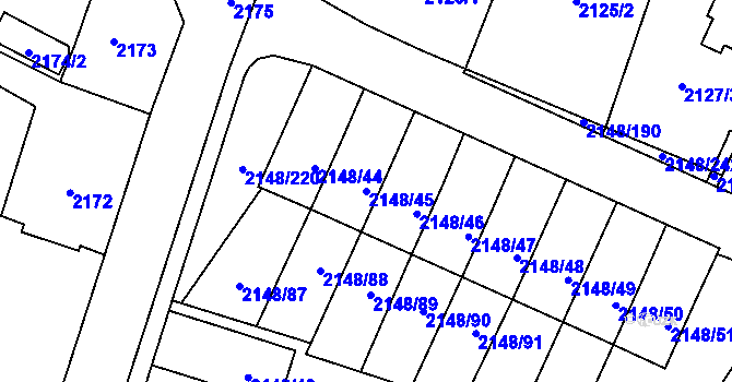 Parcela st. 2148/45 v KÚ Nový Bor, Katastrální mapa