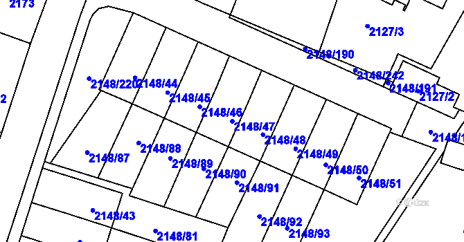 Parcela st. 2148/47 v KÚ Nový Bor, Katastrální mapa