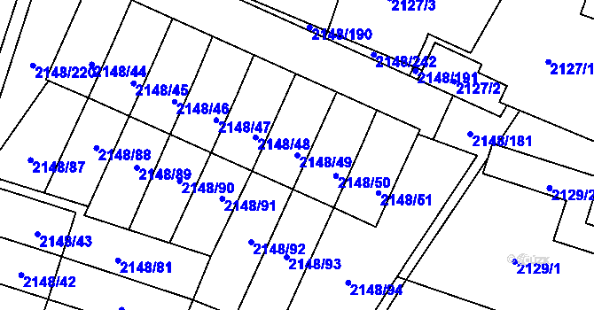 Parcela st. 2148/49 v KÚ Nový Bor, Katastrální mapa