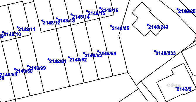 Parcela st. 2148/64 v KÚ Nový Bor, Katastrální mapa