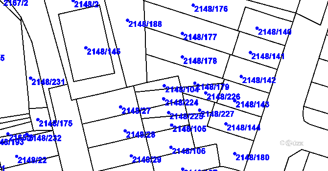 Parcela st. 2148/104 v KÚ Nový Bor, Katastrální mapa