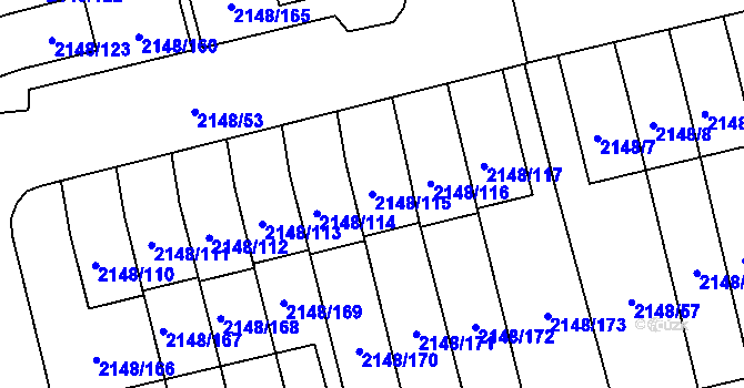 Parcela st. 2148/115 v KÚ Nový Bor, Katastrální mapa