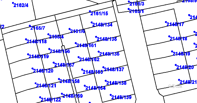 Parcela st. 2148/136 v KÚ Nový Bor, Katastrální mapa