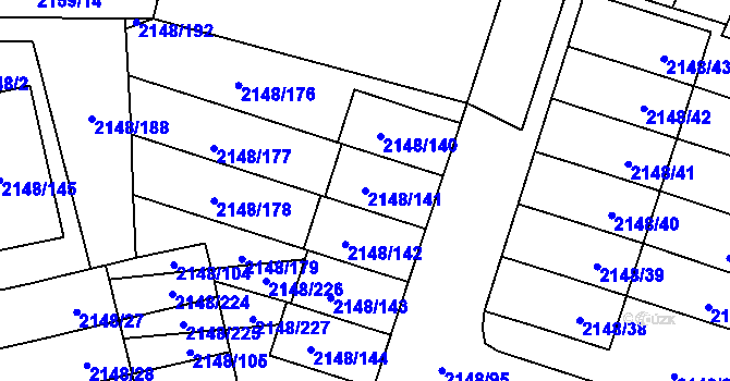 Parcela st. 2148/141 v KÚ Nový Bor, Katastrální mapa