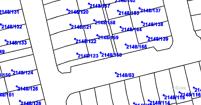 Parcela st. 2148/160 v KÚ Nový Bor, Katastrální mapa