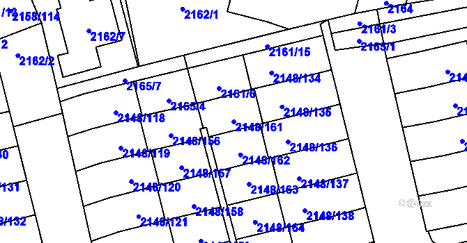 Parcela st. 2148/161 v KÚ Nový Bor, Katastrální mapa