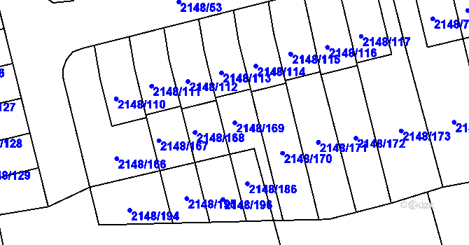 Parcela st. 2148/169 v KÚ Nový Bor, Katastrální mapa