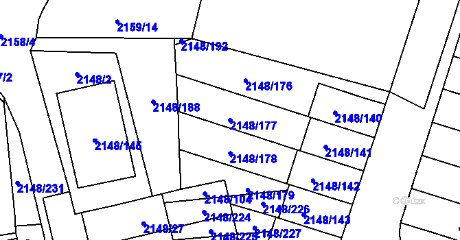 Parcela st. 2148/177 v KÚ Nový Bor, Katastrální mapa