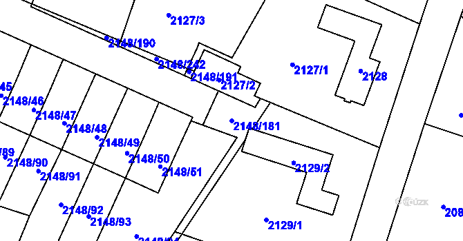 Parcela st. 2148/181 v KÚ Nový Bor, Katastrální mapa