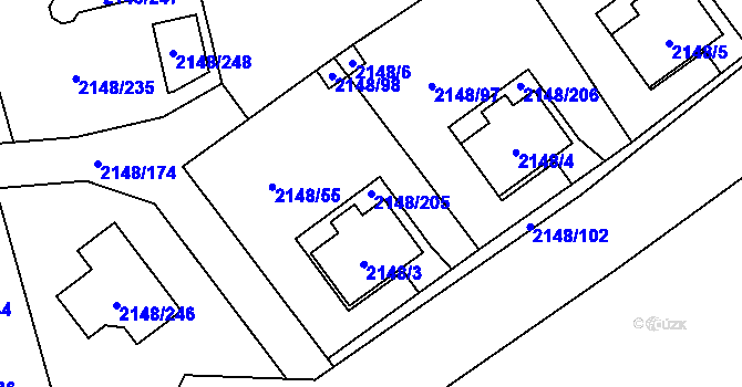 Parcela st. 2148/205 v KÚ Nový Bor, Katastrální mapa
