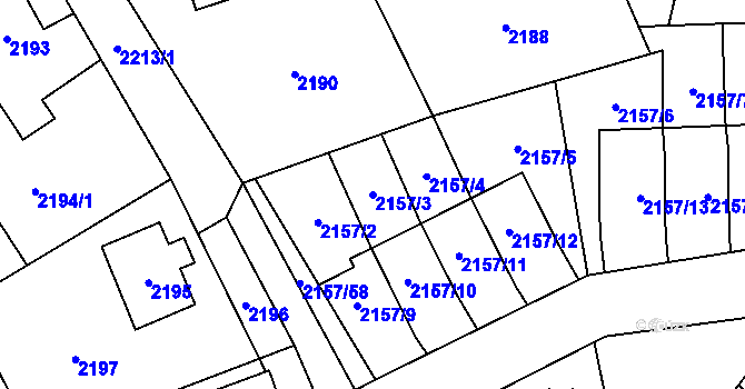 Parcela st. 2157/3 v KÚ Nový Bor, Katastrální mapa