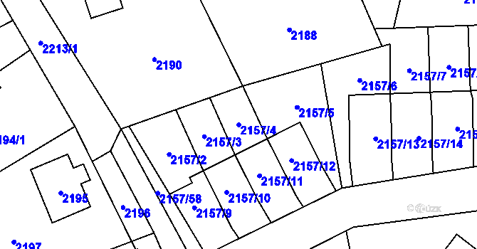 Parcela st. 2157/4 v KÚ Nový Bor, Katastrální mapa