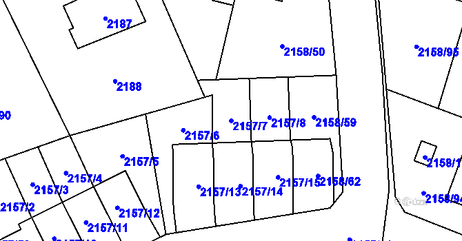 Parcela st. 2157/7 v KÚ Nový Bor, Katastrální mapa