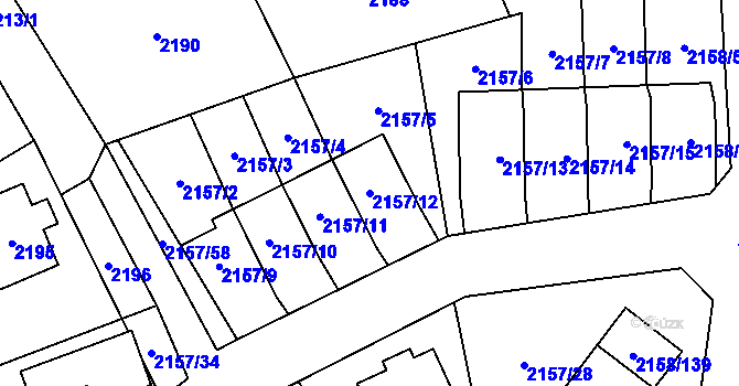 Parcela st. 2157/12 v KÚ Nový Bor, Katastrální mapa
