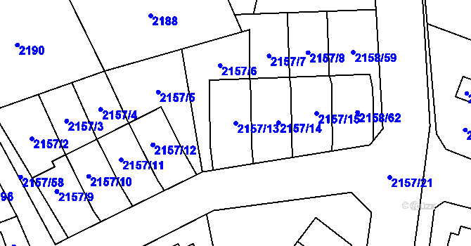 Parcela st. 2157/13 v KÚ Nový Bor, Katastrální mapa