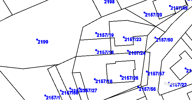 Parcela st. 2157/18 v KÚ Nový Bor, Katastrální mapa