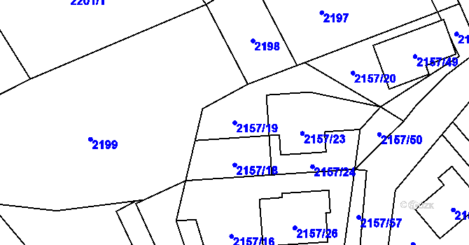 Parcela st. 2157/19 v KÚ Nový Bor, Katastrální mapa