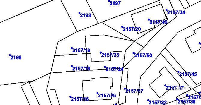 Parcela st. 2157/23 v KÚ Nový Bor, Katastrální mapa