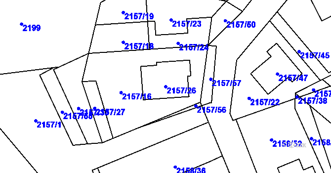 Parcela st. 2157/26 v KÚ Nový Bor, Katastrální mapa